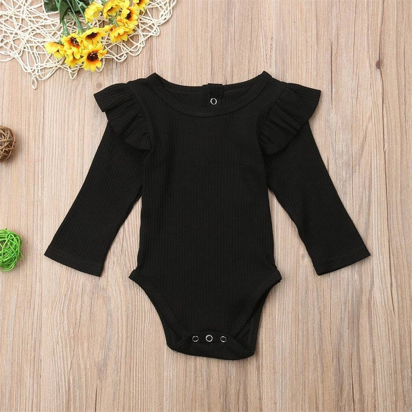 Newborn Infant Kids Baby Girls Boys Autumn Causal Bodysuits Ruffles Long Sleeve Solid Warm Jumpsuits Outfit 0-24M - TheWellBeing4All