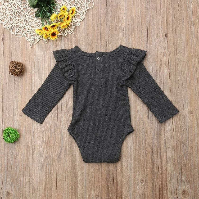 Newborn Infant Kids Baby Girls Boys Autumn Causal Bodysuits Ruffles Long Sleeve Solid Warm Jumpsuits Outfit 0-24M - TheWellBeing4All