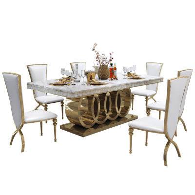 Modern design metal marble top dining table restangle - TheWellBeing4All