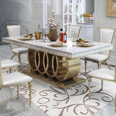 Modern design metal marble top dining table restangle - TheWellBeing4All