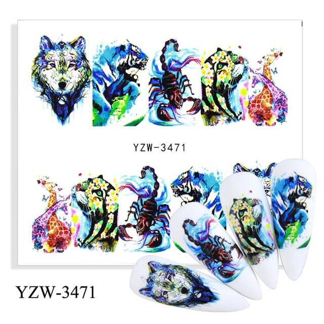Nail Sticker Wolf Stickers Sliders,Sheets Geometric Animal Nail Art Stickers,Water Transfer Diamond Panda Wolf Deer Watercolor Ink Nail Sliders Design for Acrylic Nail Supplies,DIY Manicure Nail Art Decals Nail Decoration - TheWellBeing4All