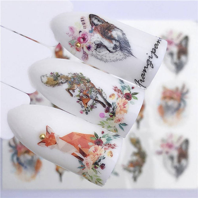 Nail Sticker Wolf Stickers Sliders,Sheets Geometric Animal Nail Art Stickers,Water Transfer Diamond Panda Wolf Deer Watercolor Ink Nail Sliders Design for Acrylic Nail Supplies,DIY Manicure Nail Art Decals Nail Decoration - TheWellBeing4All