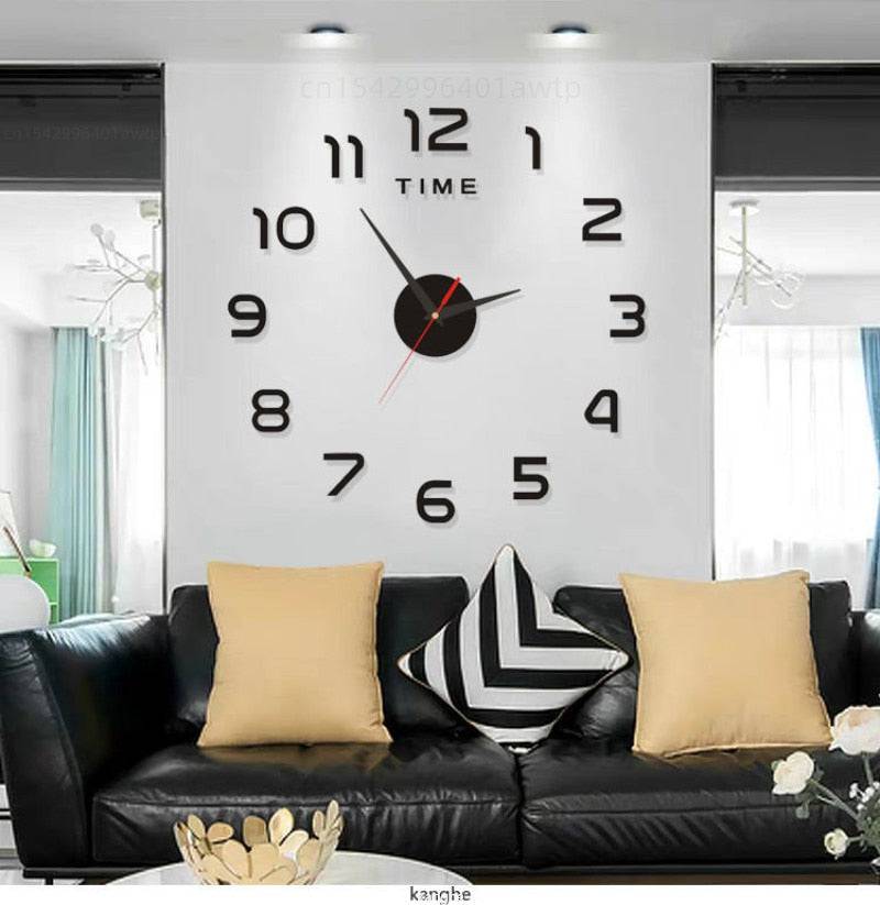 Modern Design Large Wall Clock 3D DIY Quartz Clocks Fashion Watches Acrylic Mirror Stickers Living Room - TheWellBeing4All