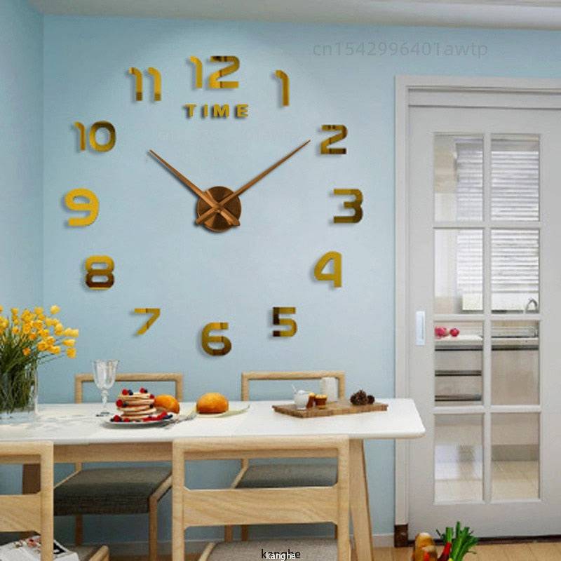 Modern Design Large Wall Clock 3D DIY Quartz Clocks Fashion Watches Acrylic Mirror Stickers Living Room - TheWellBeing4All
