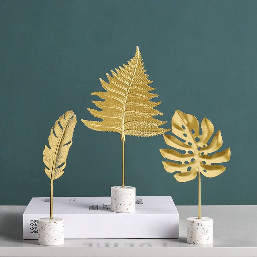 Nordic Gold Ginkgo Leaf Crafts Leaves Sculpture Luxury Living Room Decor Home Decoration Accessories Office Desktop Ornaments - TheWellBeing4All