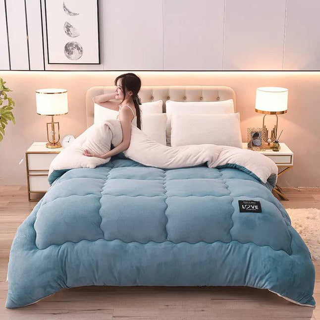 New Super Warm Lamb Wool Quilt Winter Thickened Cotton Quilt Warm Cotton Double sided Velvet Soft Extra Large Blanket - TheWellBeing4All