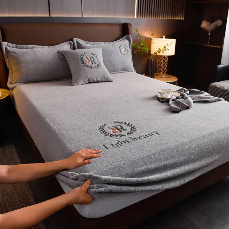 LEVIVEl Plush Thicken Elastic Bed Cover Crystal Velvet Bed Sheet Mattress Cover Winter Warm Soft Solid 9 Color 1pc For Bedroom - TheWellBeing4All