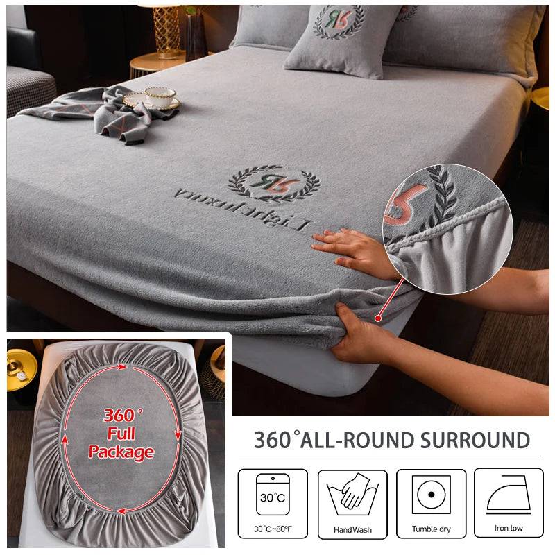 LEVIVEl Plush Thicken Elastic Bed Cover Crystal Velvet Bed Sheet Mattress Cover Winter Warm Soft Solid 9 Color 1pc For Bedroom - TheWellBeing4All