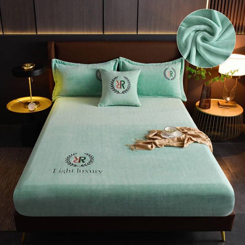 LEVIVEl Plush Thicken Elastic Bed Cover Crystal Velvet Bed Sheet Mattress Cover Winter Warm Soft Solid 9 Color 1pc For Bedroom - TheWellBeing4All