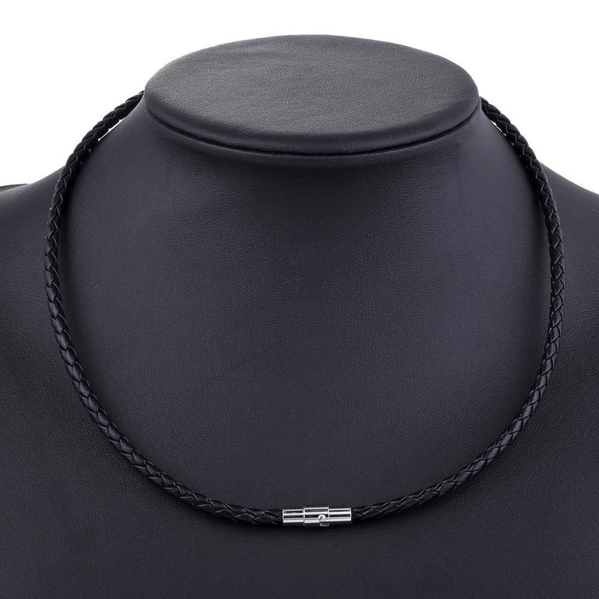 Men's Leather Choker Brown Black Braided Rope Chain Necklace For Men Boys Stainless Steel Clasp Male Jewelry - TheWellBeing4All