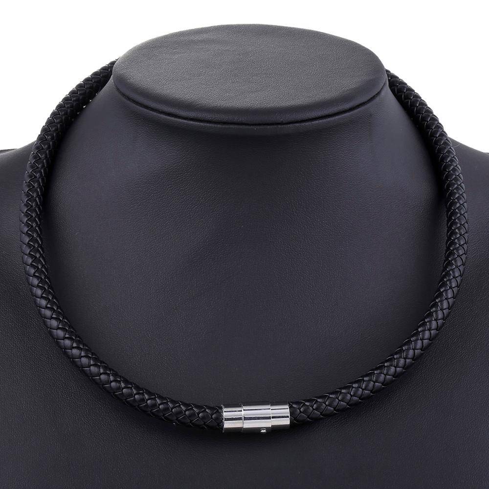 Men's Leather Choker Brown Black Braided Rope Chain Necklace For Men Boys Stainless Steel Clasp Male Jewelry - TheWellBeing4All