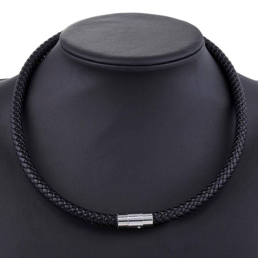 Men's Leather Choker Brown Black Braided Rope Chain Necklace For Men Boys Stainless Steel Clasp Male Jewelry - TheWellBeing4All