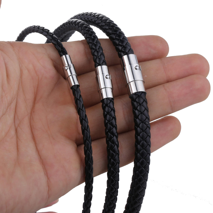 Men's Leather Choker Brown Black Braided Rope Chain Necklace For Men Boys Stainless Steel Clasp Male Jewelry - TheWellBeing4All