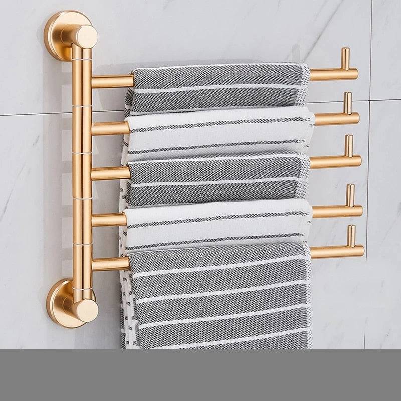European Golden Aluminum Alloy Rotating Towel Rack Bathroom Rail Hanger Brass Towel Holder Swivel Bars L Wall Mounted 35cm - TheWellBeing4All