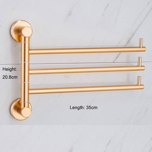 European Golden Aluminum Alloy Rotating Towel Rack Bathroom Rail Hanger Brass Towel Holder Swivel Bars L Wall Mounted 35cm - TheWellBeing4All