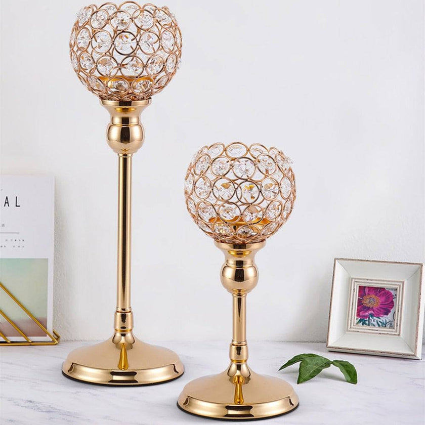 Metal Candle Holders Candlestick Crystal Coffee Dining Table Centerpieces Stand Candlesticks Wedding Christmas Home Decoration - TheWellBeing4All