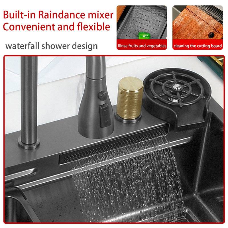 Hidden waterfall Sink Undermount Kitchen sink Single Bowl Stainless Steel Sink Set Workstation Sink With Basket Strainer Drain - TheWellBeing4All
