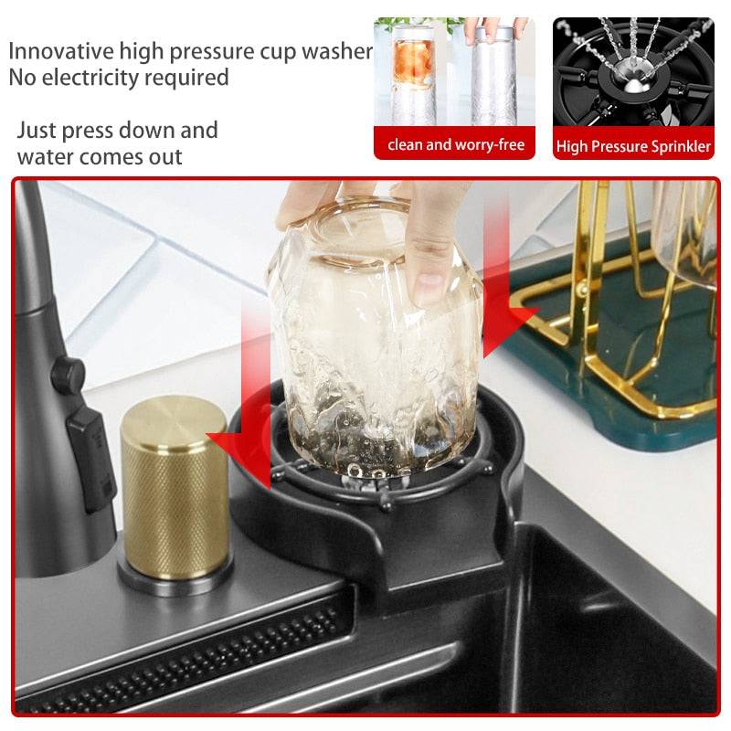 Hidden waterfall Sink Undermount Kitchen sink Single Bowl Stainless Steel Sink Set Workstation Sink With Basket Strainer Drain - TheWellBeing4All