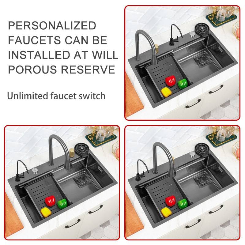 Hidden waterfall Sink Undermount Kitchen sink Single Bowl Stainless Steel Sink Set Workstation Sink With Basket Strainer Drain - TheWellBeing4All