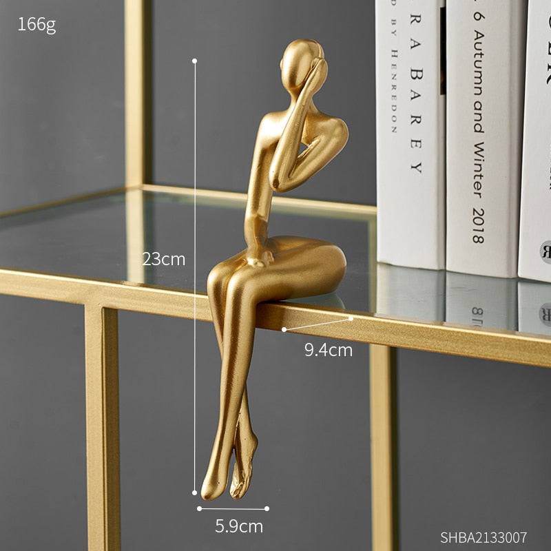 Interior Modern Home Decoration Abstract Sculpture Luxury Living Room Decor Desk Accessories Golden Figure Statue - TheWellBeing4All