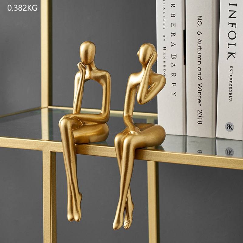 Interior Modern Home Decoration Abstract Sculpture Luxury Living Room Decor Desk Accessories Golden Figure Statue - TheWellBeing4All
