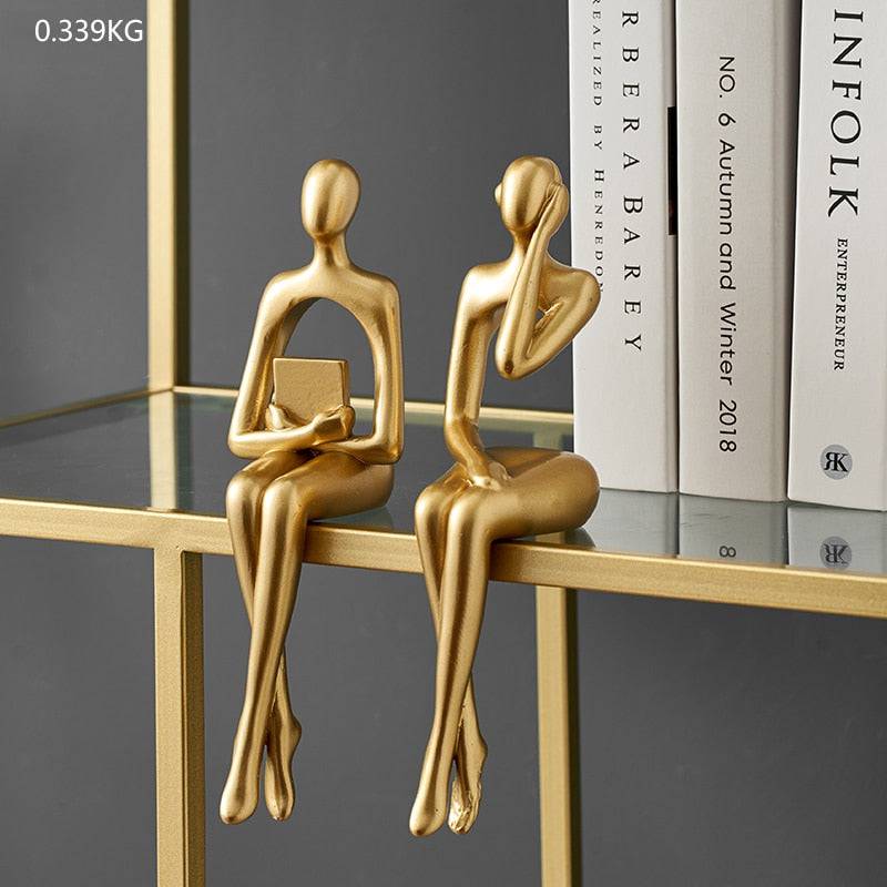Interior Modern Home Decoration Abstract Sculpture Luxury Living Room Decor Desk Accessories Golden Figure Statue - TheWellBeing4All