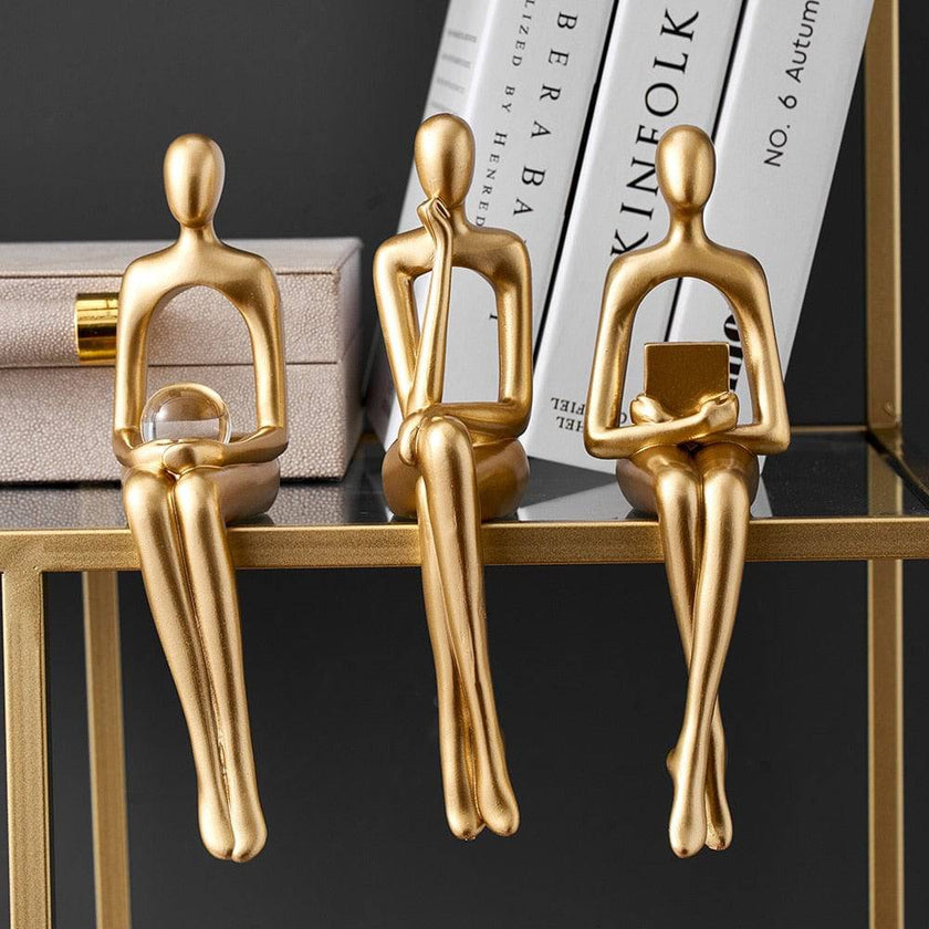 Interior Modern Home Decoration Abstract Sculpture Luxury Living Room Decor Desk Accessories Golden Figure Statue - TheWellBeing4All