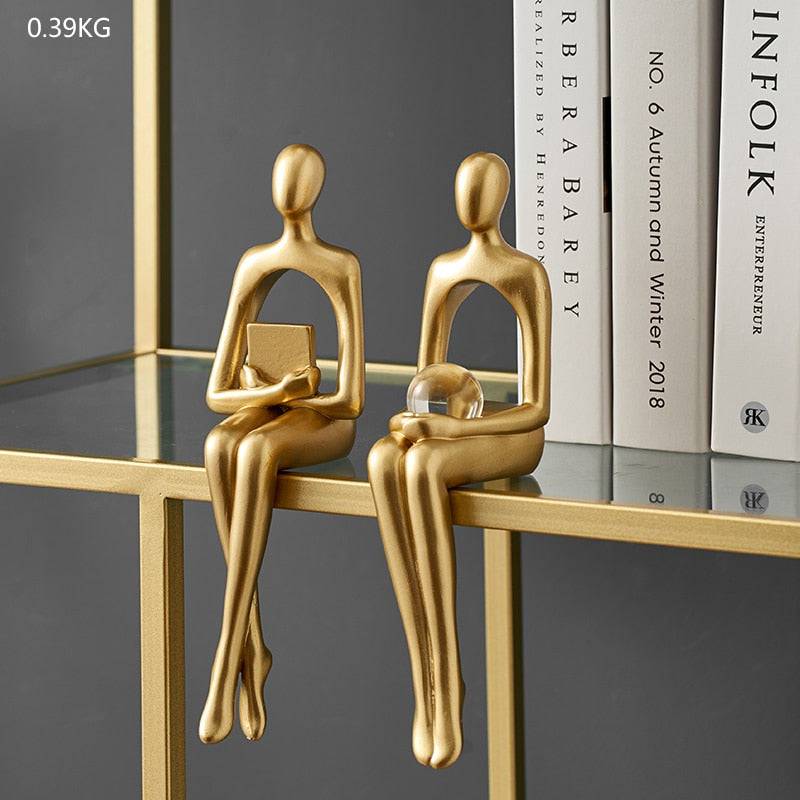 Interior Modern Home Decoration Abstract Sculpture Luxury Living Room Decor Desk Accessories Golden Figure Statue - TheWellBeing4All