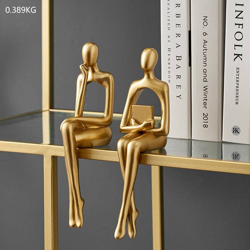 Interior Modern Home Decoration Abstract Sculpture Luxury Living Room Decor Desk Accessories Golden Figure Statue - TheWellBeing4All