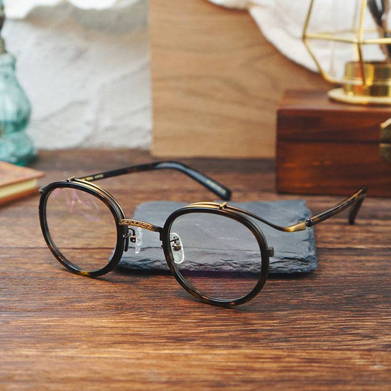 Vintage Acetate Glasses Frame Men Round Luxury Myopia Prescription Optical Eyeglasses Frame - TheWellBeing4All