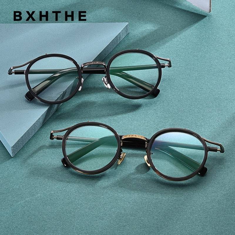 Vintage Acetate Glasses Frame Men Round Luxury Myopia Prescription Optical Eyeglasses Frame - TheWellBeing4All