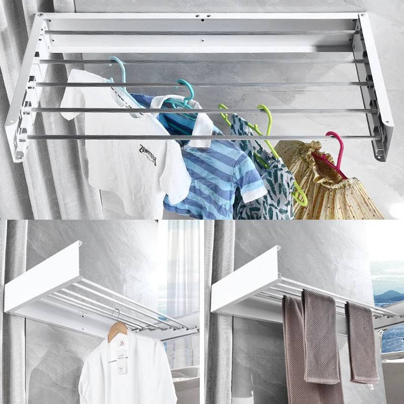 Collapsible Wall Mounted Laundry Drying Rack with 5 Rods - TheWellBeing4All
