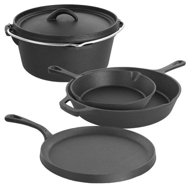 Pre-Seasoned Cast Iron 5-Piece Kitchen Cookware Set, Pots and Pans - TheWellBeing4All