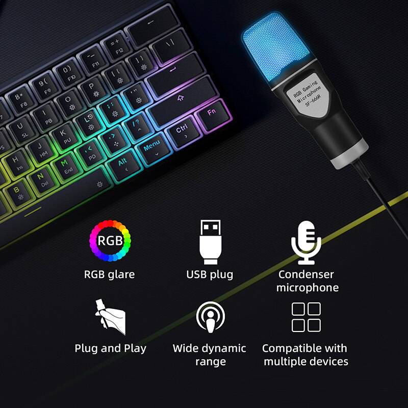 USB Microphone RGB Microphone Condensador Wire Gaming Mic for Podcast Recording Studio Streaming Laptop Desktop PC - TheWellBeing4All