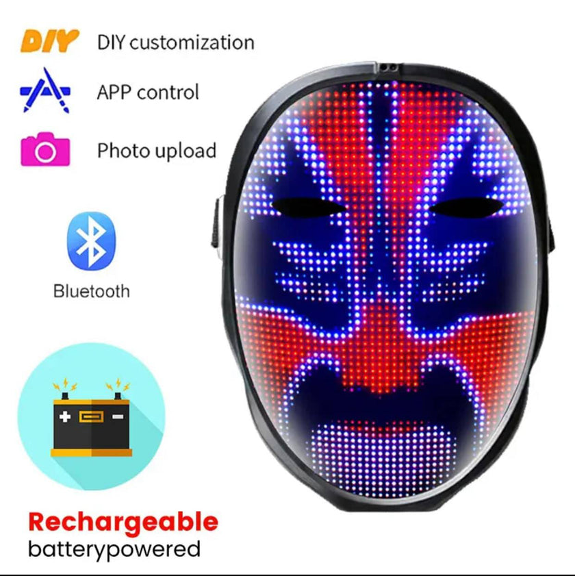 TheWellBeing™ LED Mask with Bluetooth App Control - Light Up Face Mask for Halloween Masquerade Party (Adults & Kids)