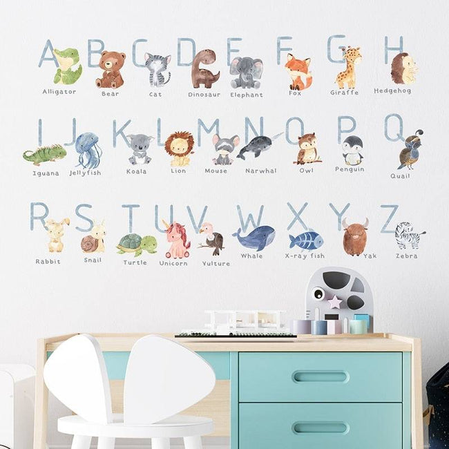 Watercolor Cartoon Animals ABC Alphabet Stickers for Kids Room Decor Kinder garden Home Decoration Wall Decal 1PCS - TheWellBeing4All