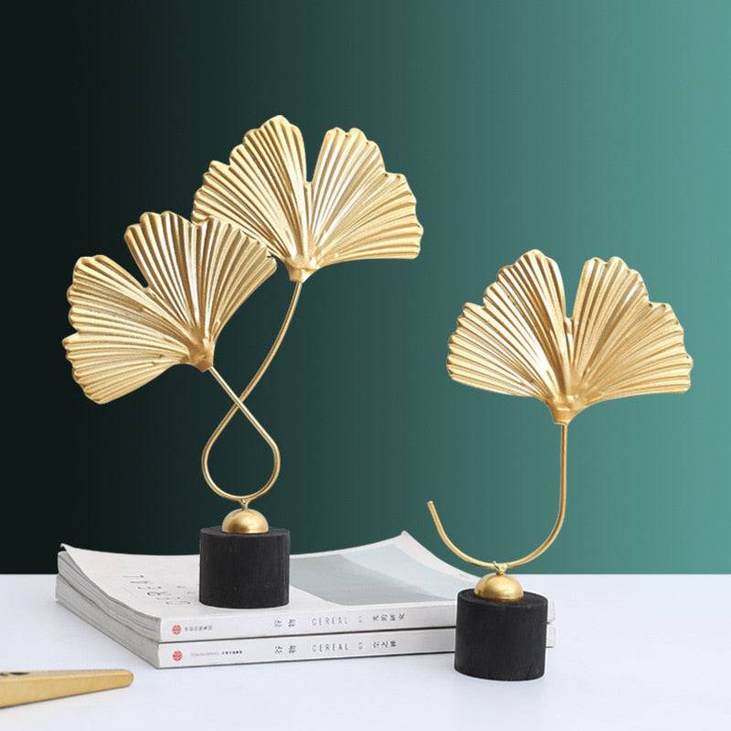 Nordic Gold Ginkgo Leaf Crafts Leaves Sculpture Luxury Living Room Decor Home Decoration Accessories Office Desktop Ornaments - TheWellBeing4All
