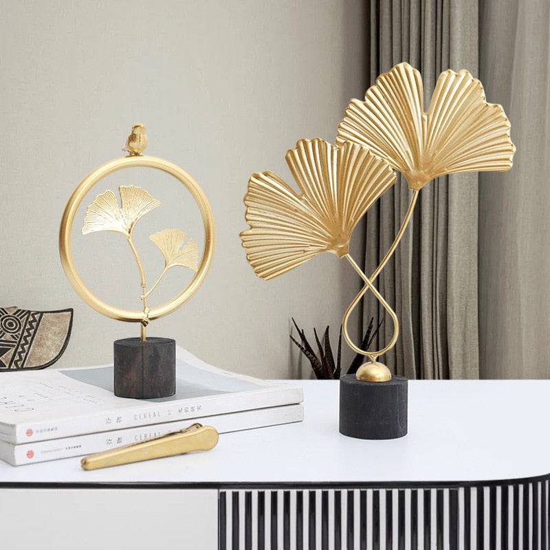 Nordic Gold Ginkgo Leaf Crafts Leaves Sculpture Luxury Living Room Decor Home Decoration Accessories Office Desktop Ornaments - TheWellBeing4All