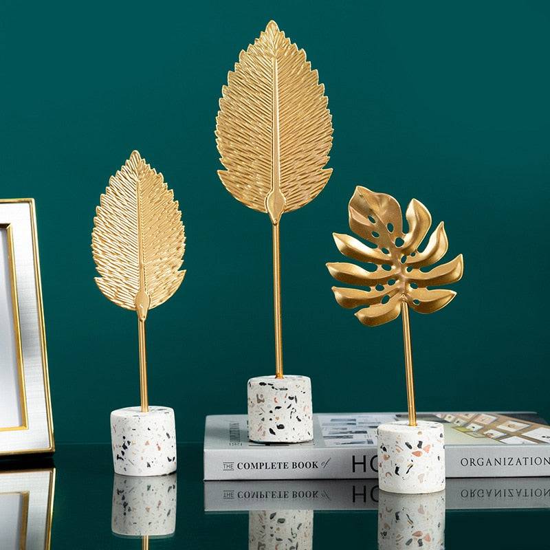 Nordic Gold Ginkgo Leaf Crafts Leaves Sculpture Luxury Living Room Decor Home Decoration Accessories Office Desktop Ornaments - TheWellBeing4All