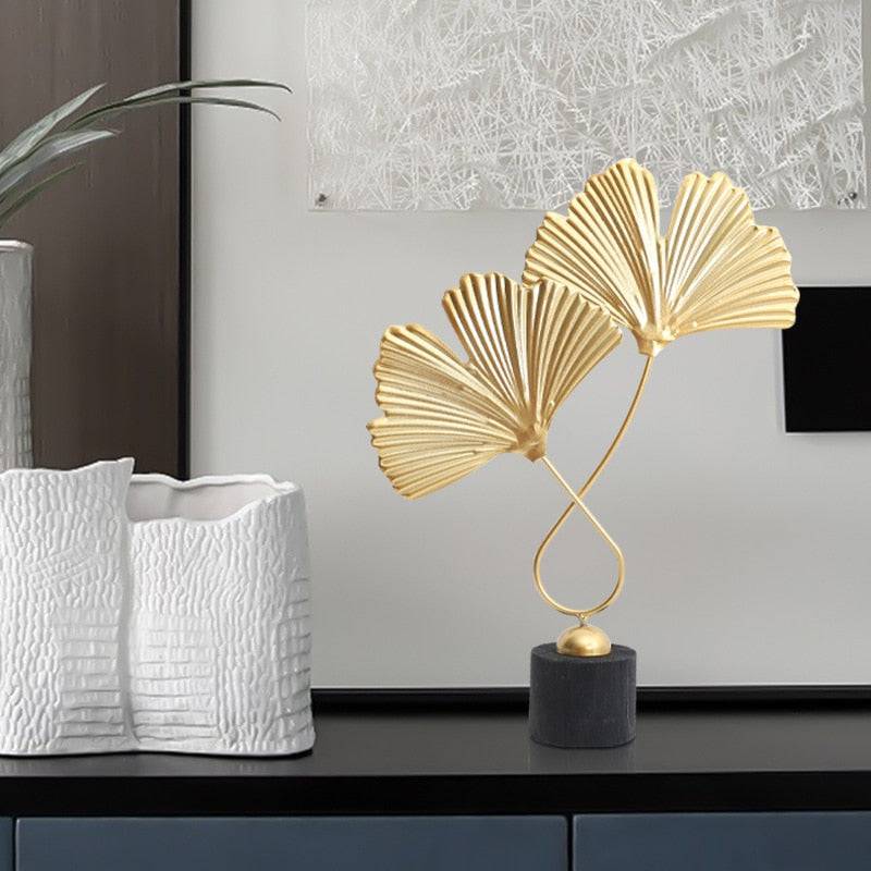 Nordic Gold Ginkgo Leaf Crafts Leaves Sculpture Luxury Living Room Decor Home Decoration Accessories Office Desktop Ornaments - TheWellBeing4All