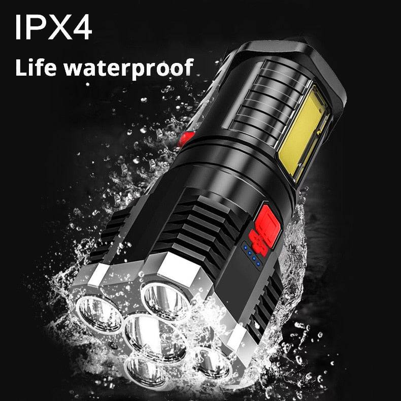 Super Bright Flashlight Rechargeable Outdoor Multi-function Waterproof Led Long-range Spotlight Battery Display COB Light - TheWellBeing4All