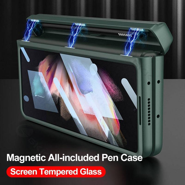 Magnetic Hinge All-included Pen Slot Cover For Samsung Galaxy Z Fold 3 Case Screen Tempered Glass For Galaxy Z Fold3 4 Cover - TheWellBeing4All