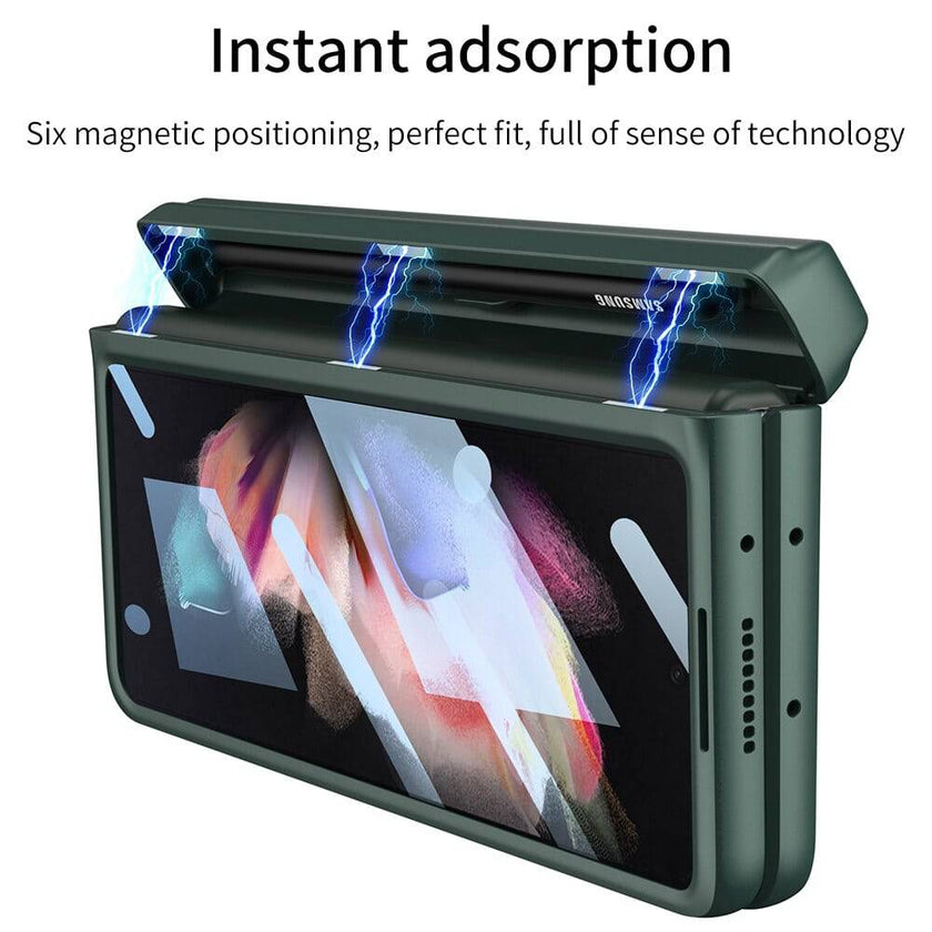 Magnetic Hinge All-included Pen Slot Cover For Samsung Galaxy Z Fold 3 Case Screen Tempered Glass For Galaxy Z Fold3 4 Cover - TheWellBeing4All