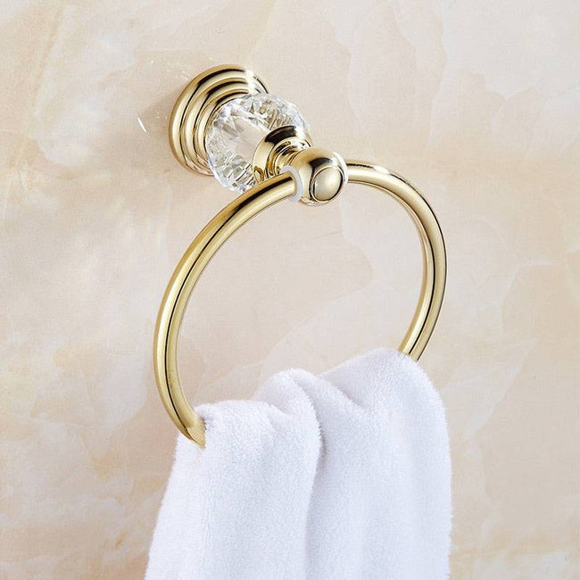 European Style Luxury Crystal Towel Ring Wall Towel Mount Hand Towel Holder Brass Gold Towel Holder Hanger Bathroom Accessories - TheWellBeing4All