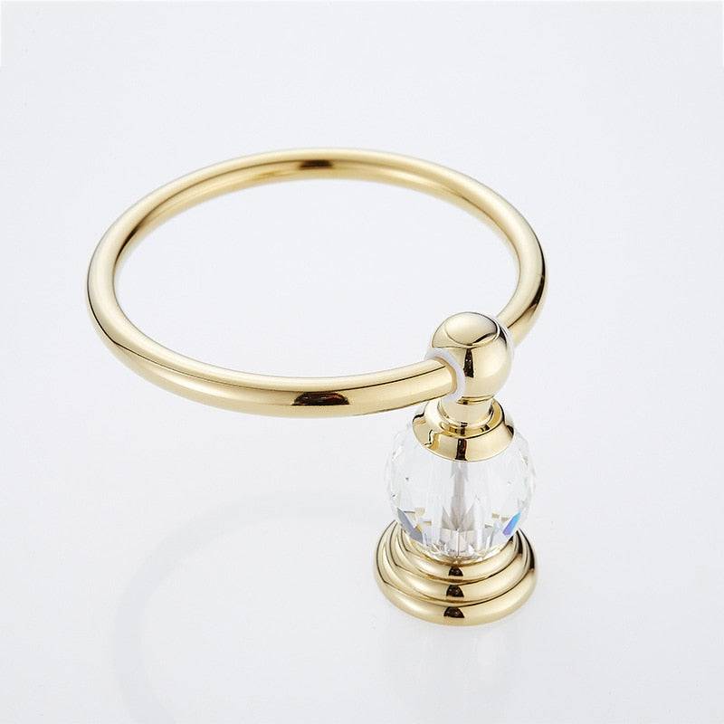 European Style Luxury Crystal Towel Ring Wall Towel Mount Hand Towel Holder Brass Gold Towel Holder Hanger Bathroom Accessories - TheWellBeing4All