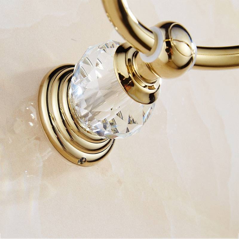 European Style Luxury Crystal Towel Ring Wall Towel Mount Hand Towel Holder Brass Gold Towel Holder Hanger Bathroom Accessories - TheWellBeing4All