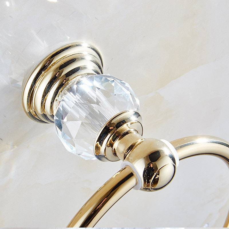 European Style Luxury Crystal Towel Ring Wall Towel Mount Hand Towel Holder Brass Gold Towel Holder Hanger Bathroom Accessories - TheWellBeing4All