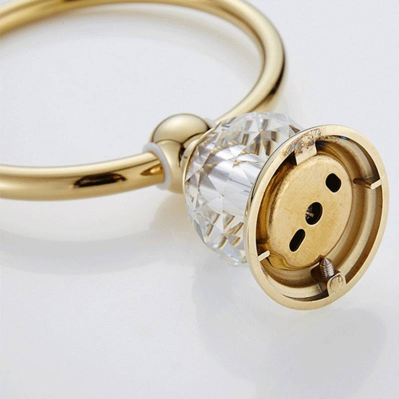 European Style Luxury Crystal Towel Ring Wall Towel Mount Hand Towel Holder Brass Gold Towel Holder Hanger Bathroom Accessories - TheWellBeing4All