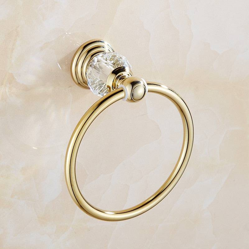 European Style Luxury Crystal Towel Ring Wall Towel Mount Hand Towel Holder Brass Gold Towel Holder Hanger Bathroom Accessories - TheWellBeing4All