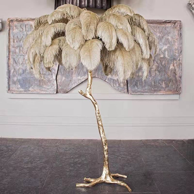 Nordic Luxury Living Room Floor Lamp Ostrich Feather LED Floor Lamp for Bedroom Sofa Corner Modern Gold Resin Indoor Floor Light - TheWellBeing4All